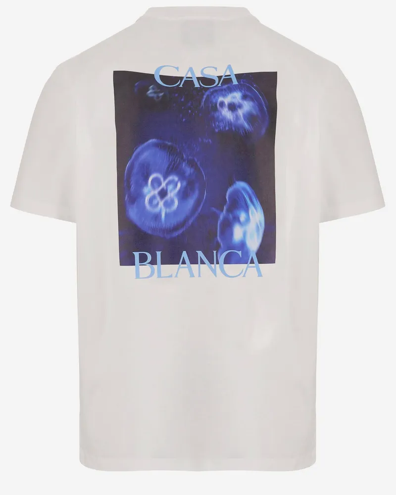 Casablanca Paris Men's Printed Cotton T-Shirt White Organic T-Shirts And Polos White