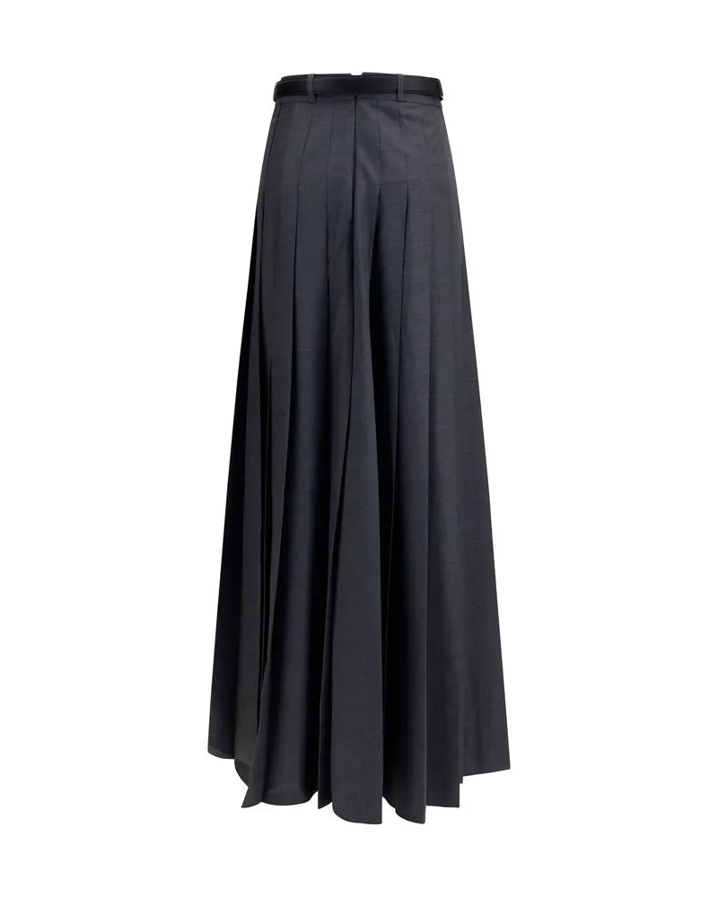 Self-Portrait Women's Gray Polyester Long Skirt Gray