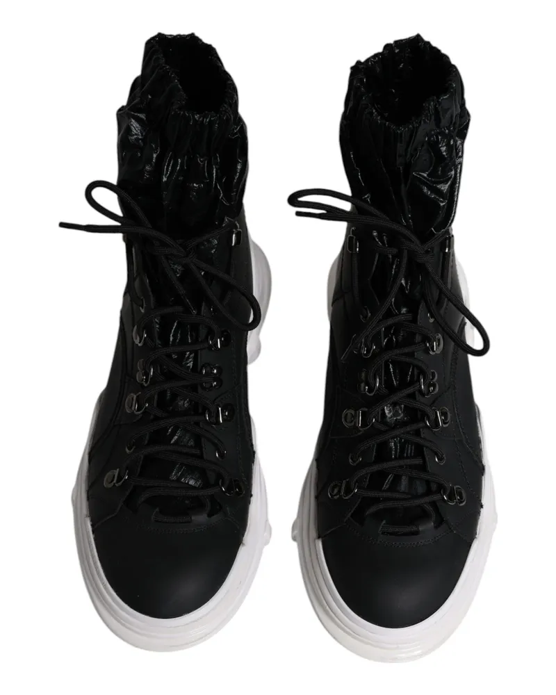 Dolce & Gabbana Men's Black Nylon Galileo High Top Sneakers Shoes Leather Black