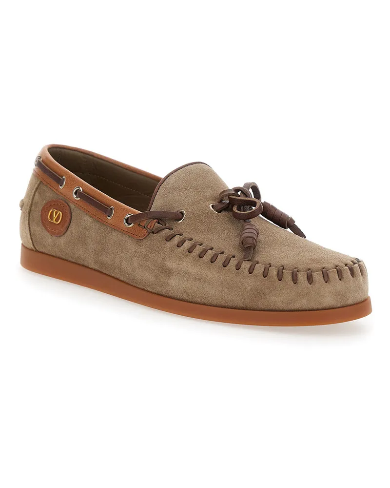 Valentino Garavani Men's Brown Loafers With Vlogo Patch Cow Leather Brown