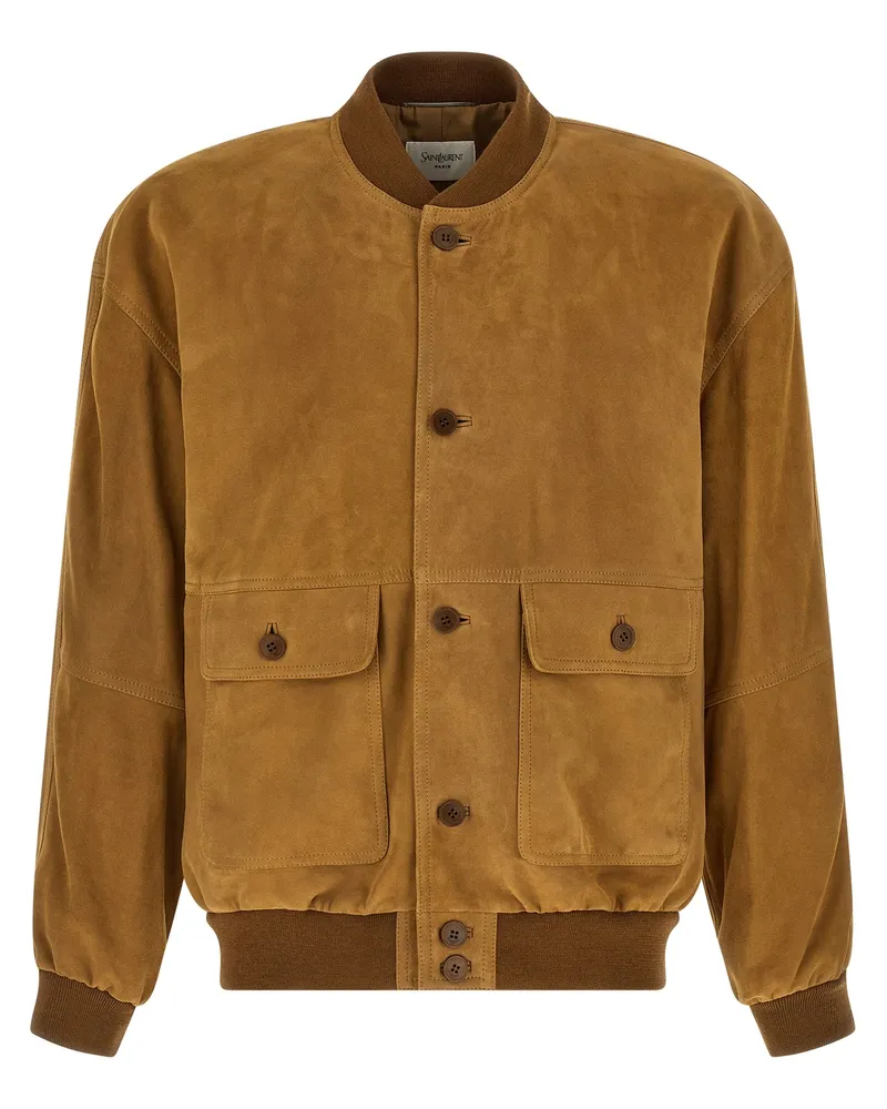 Saint Laurent Men's Brown Lamb Leather Jacket Clothing Brown