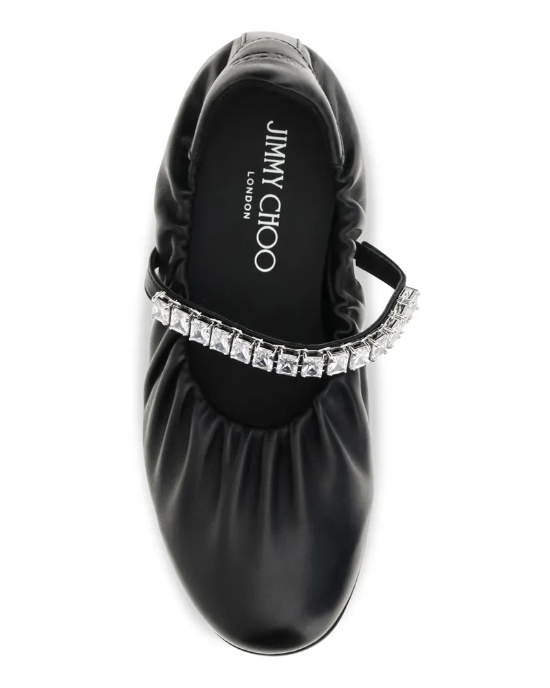 Jimmy Choo Women's Ballerina Flats Jade Black-Crystal Upper Calf Leather Shoes Black/crystal Black