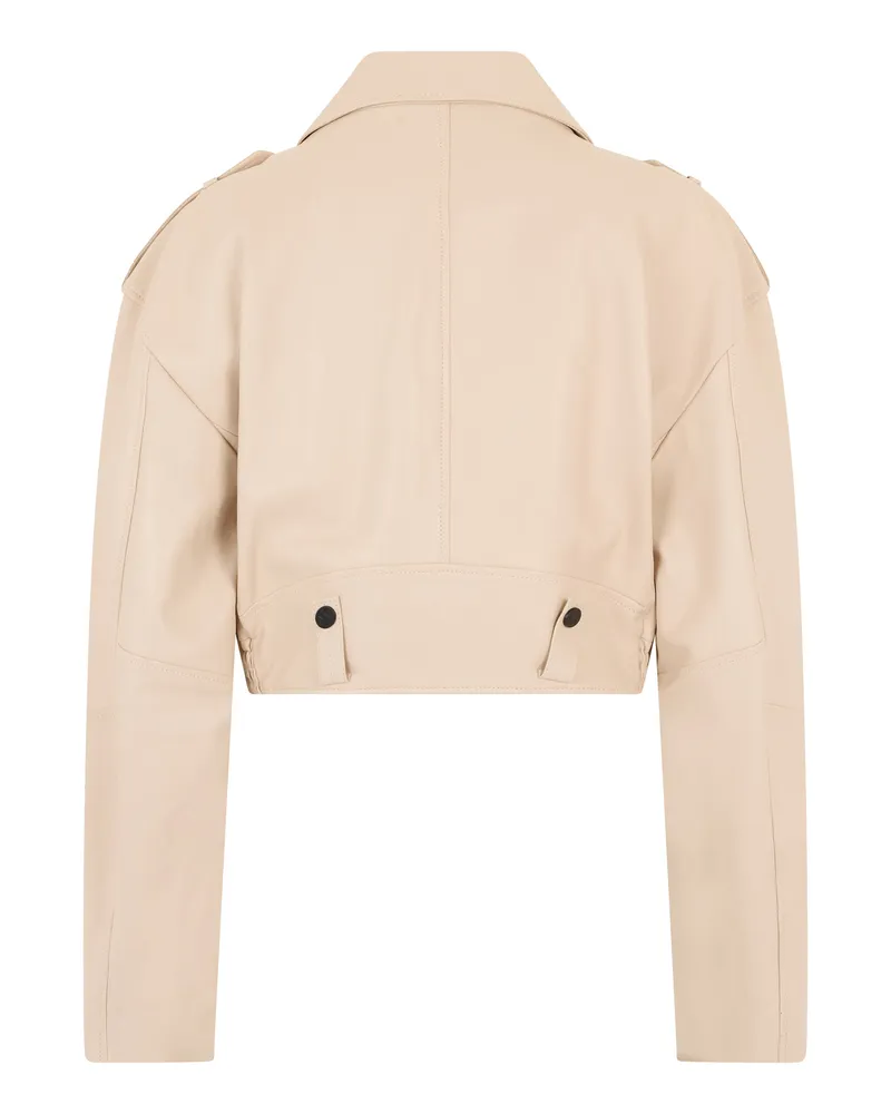 THE MANNEI Women's Cropped Leather Jacket Beige Calfskin Beige