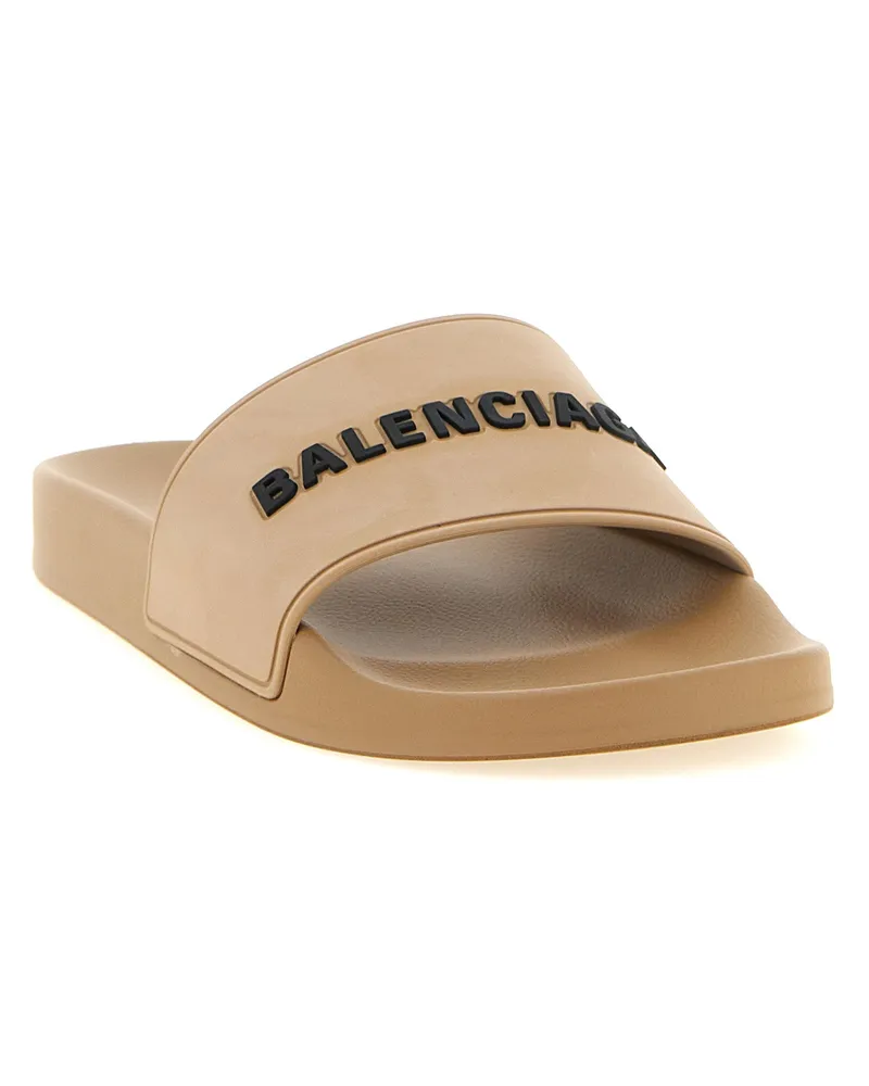 Balenciaga Logo TPU Slide Sandals — Beige Beige
