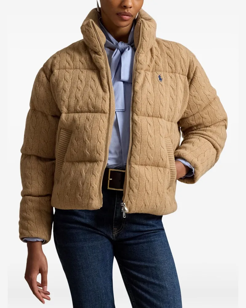 Ralph Lauren Quilted Cable-Knit Wool Down Jacket — Beige Beige