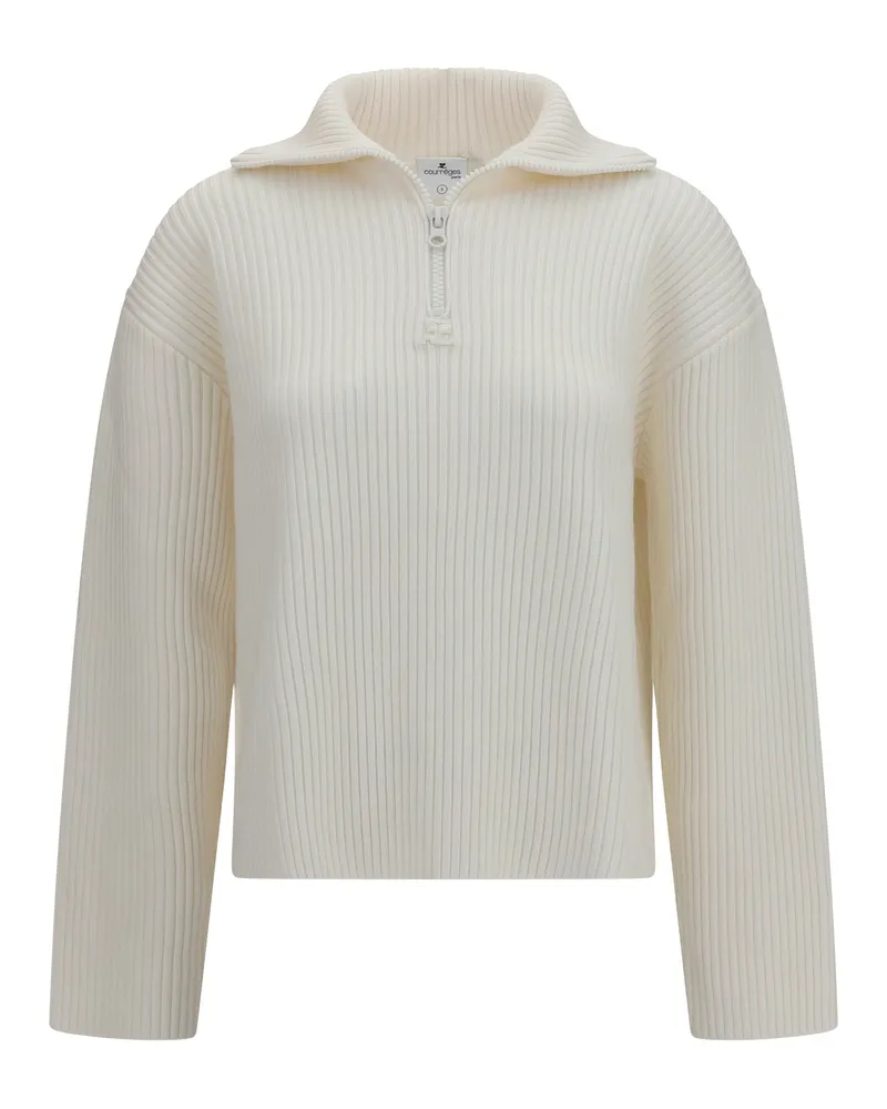 Courrèges Women's Sweater Ribbed Zip Heritage White Merino Wool White
