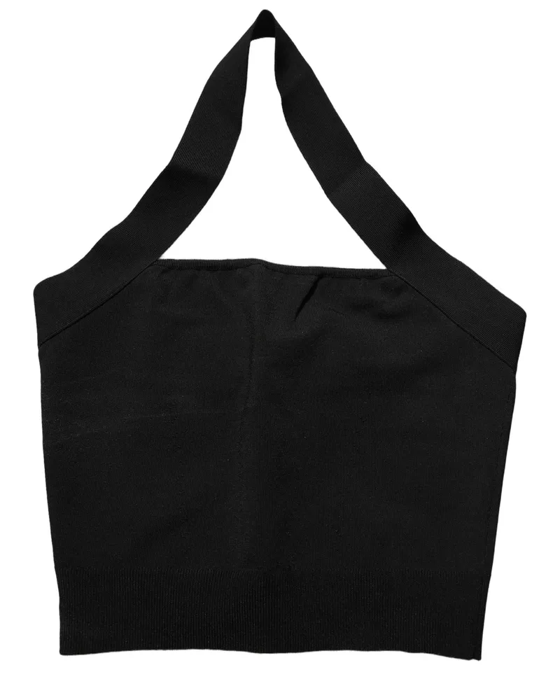 Dolce & Gabbana Women Black Square Neck Halter Cropped Tank Top Black