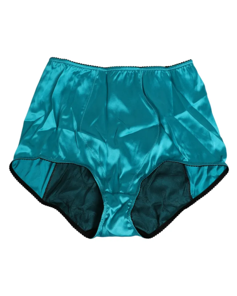 Dolce & Gabbana Women's Aqua Green Satin High-Waist Briefs Underwear Verde Silk - Elastane Clothing Green