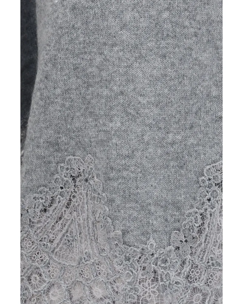 Ermanno Scervino Women's Boat-Neck Lace Sweater Grey Cashmere (capra Hircus Gray