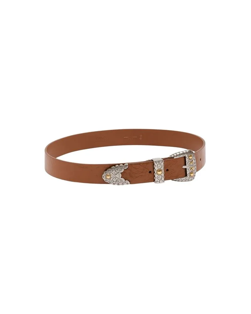 Pinko Ornate-Buckle Calf Leather Belt — Brown Brown