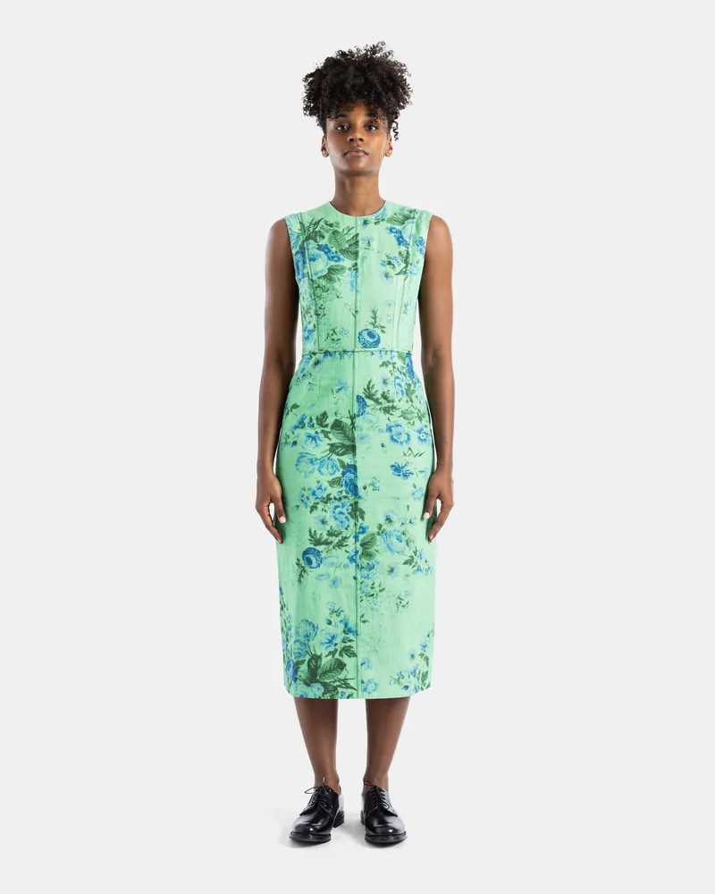 Erdem Women's Green Floral Linen Pencil Midi Dress Green