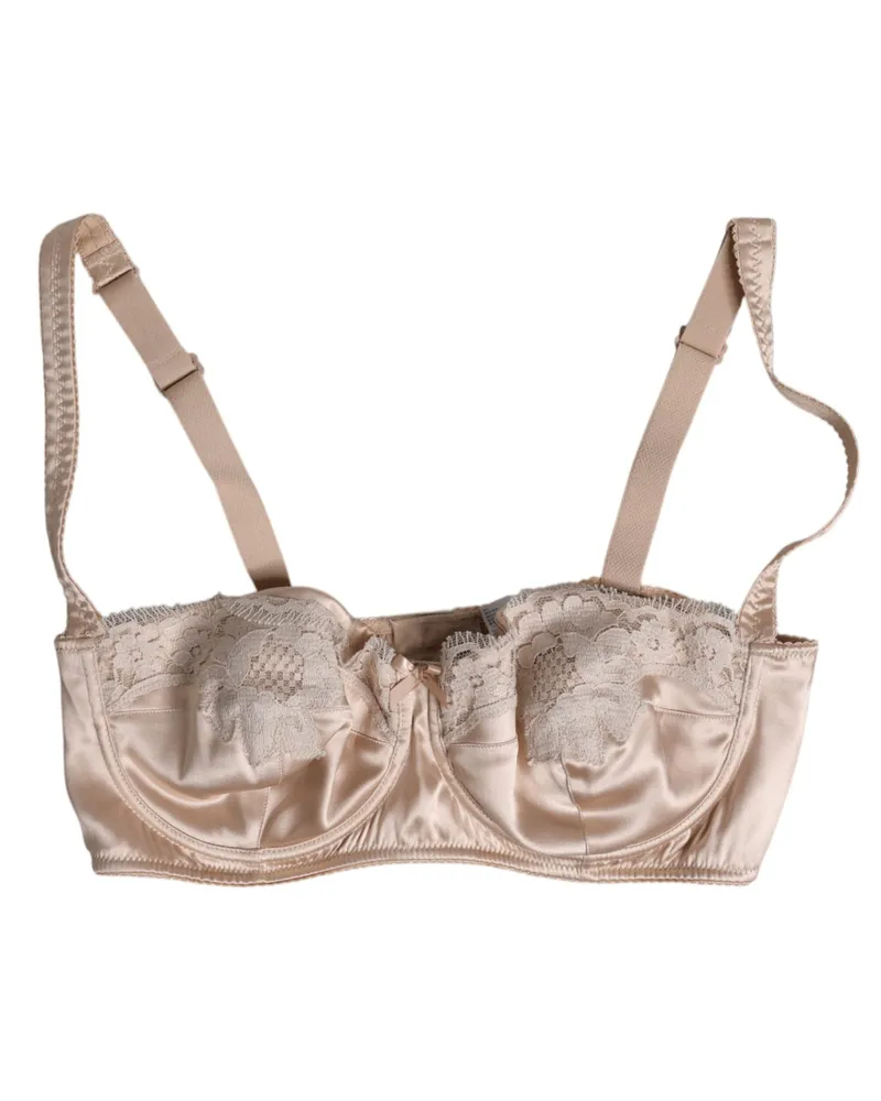 Dolce & Gabbana Women's Biege Silk Underwired Balconette Bra Underwear Beige Elastane Clothing Beige
