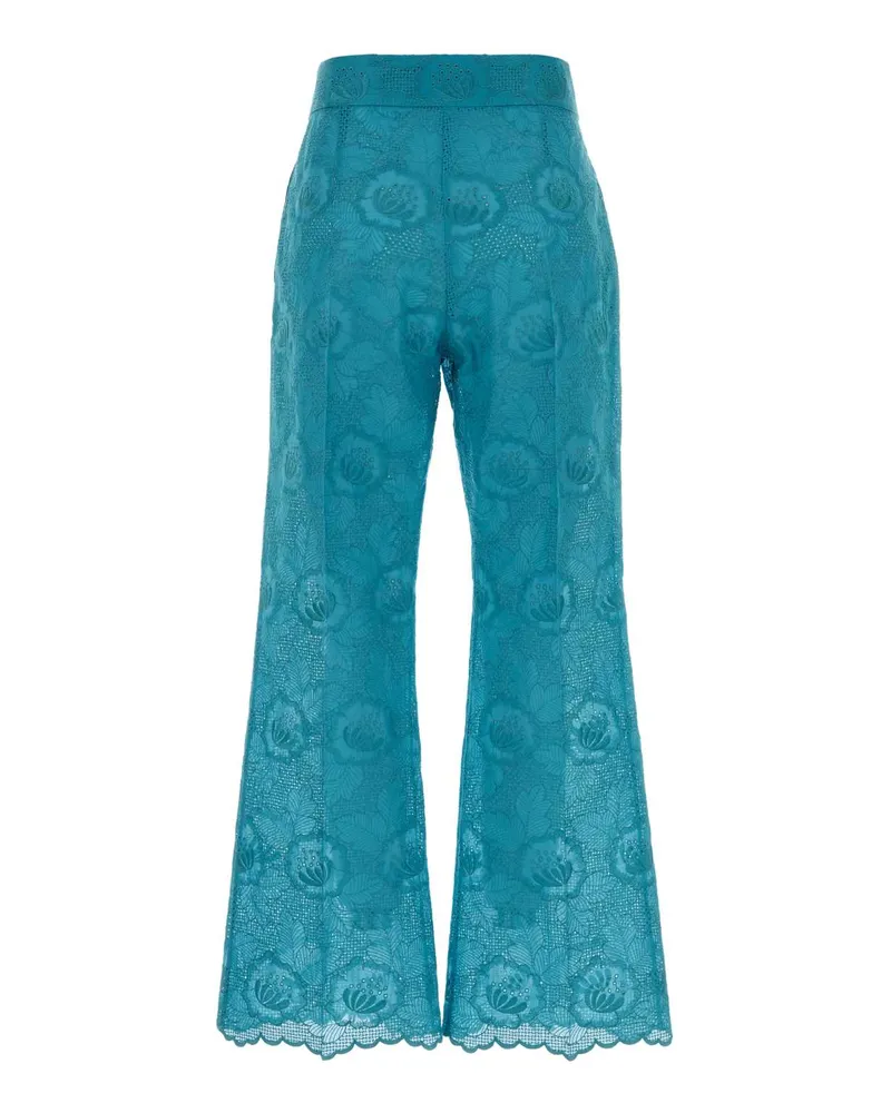 Valentino Garavani Women's Light-Blue Lace Pant Lightblue Cotton Pantaloni Trousers Blue