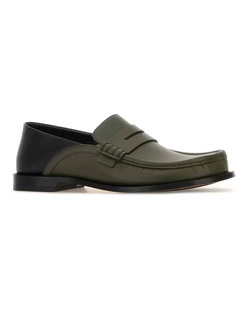 Loewe Men's Two-Tone Leather Campo Flap Loafers Sageblack Mocassini Green