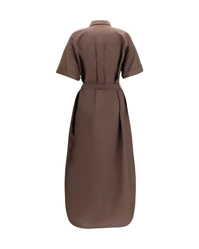 Brunello Cucinelli Women Brown Cotton Casual Dress Brown