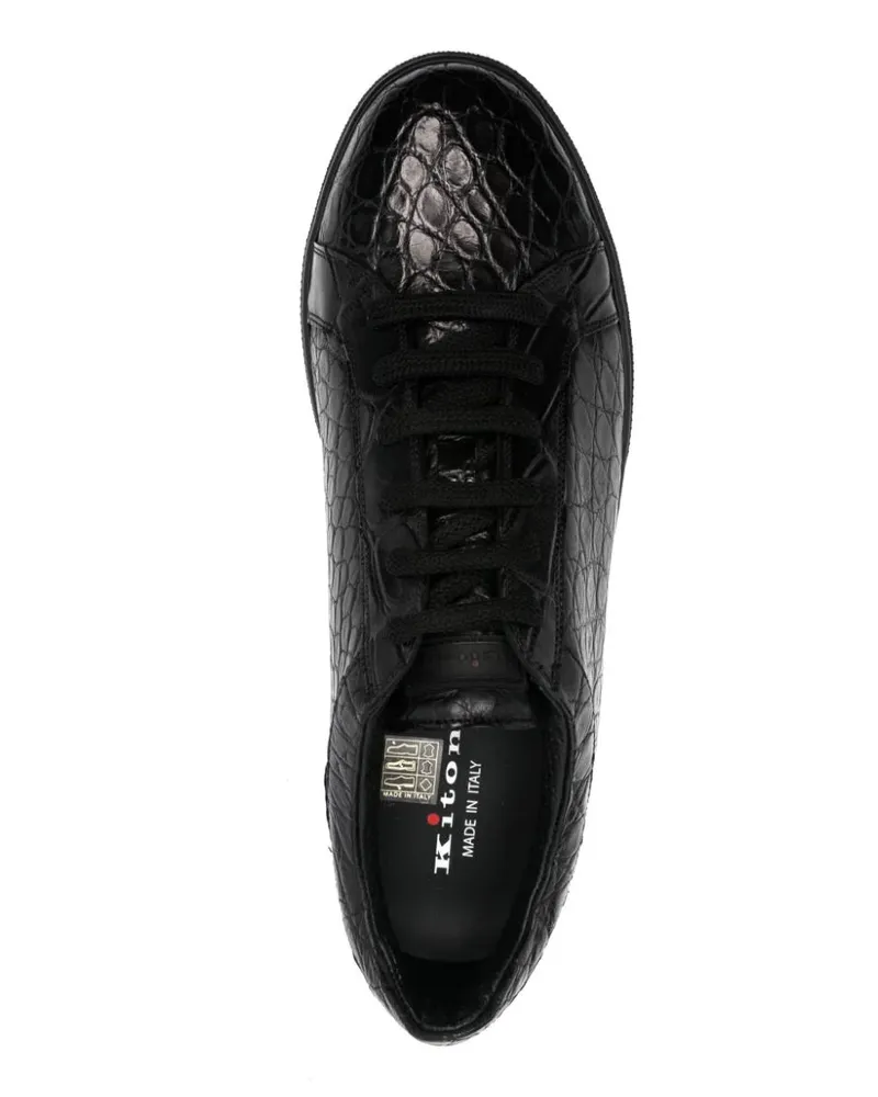 Kiton Men's Crocodile-Embossed Leather Sneakers Aw24 M Black