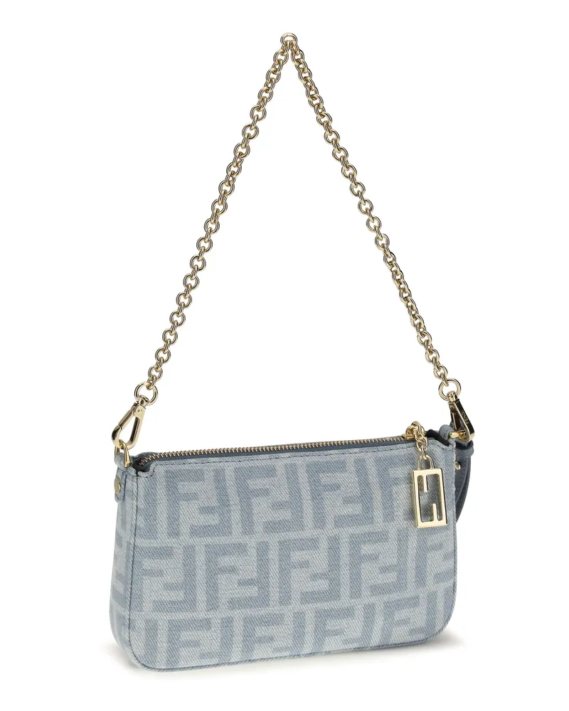 Fendi Women's Denim Baguette Clutch Ch+ceruleo+os Cotton Clutches Blue