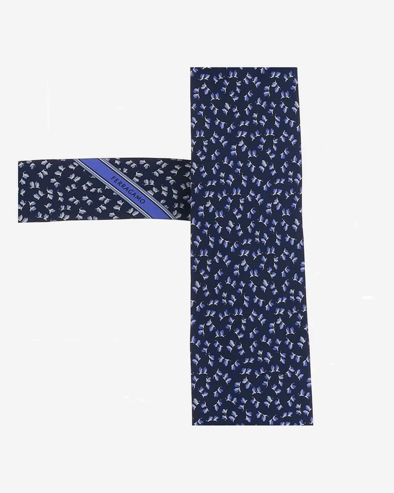 Ferragamo Men's Tie Silk, Navy Pattern Ties & Bow Navy