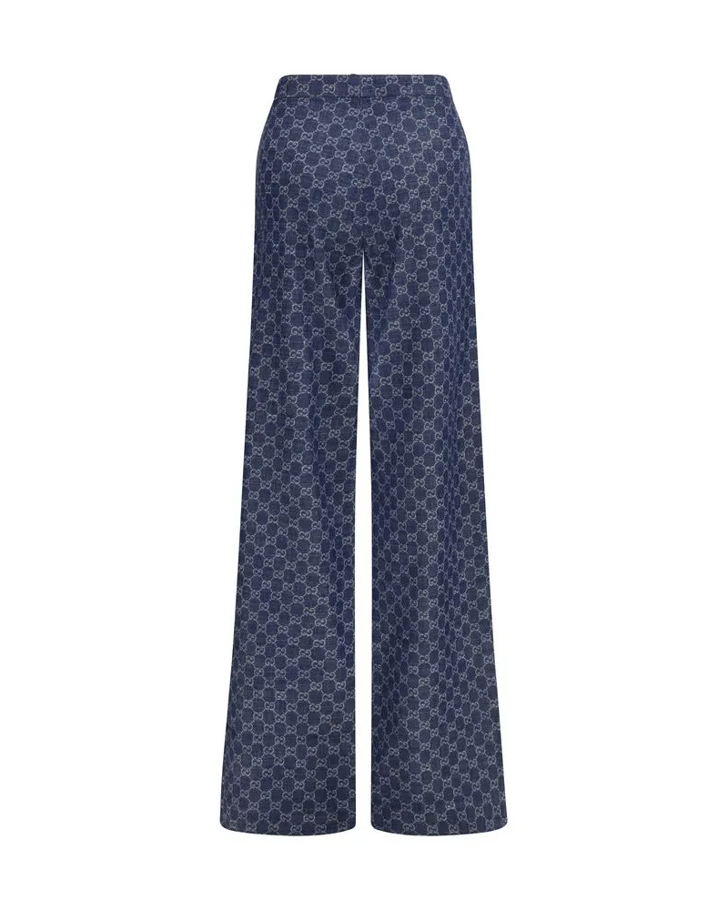 Gucci Women Blue Cotton Casual Pants Blue