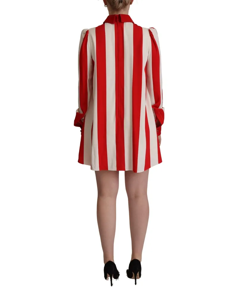Dolce & Gabbana Women White Red Stretch Mini Shirt Gown Dress Viscose Red