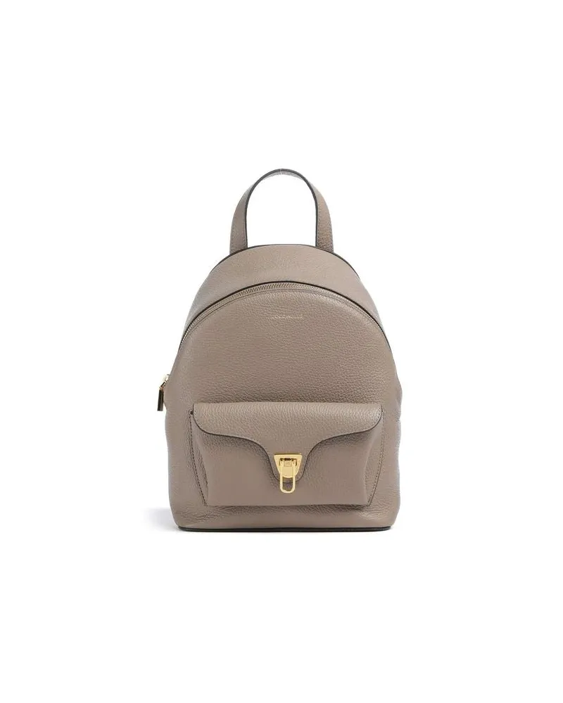 Coccinelle Women's Backpack Warm Taupe Grained Leather Bags - Backpacks Taupe