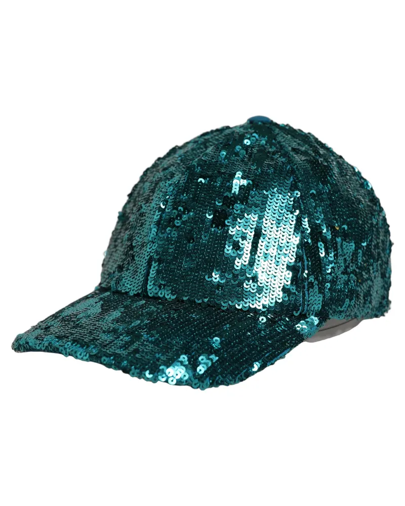 Dolce & Gabbana Men Green Cotton Sequin Baseball Cap 6 Panels Hat Elastane Green