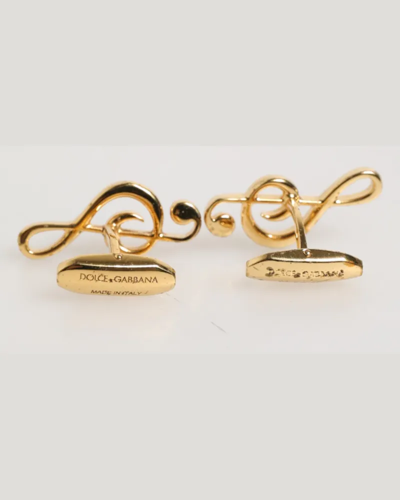 Dolce & Gabbana Gold Musical Note Metal Brass Pin Men Accessory Cufflinks Real Crystal Gold