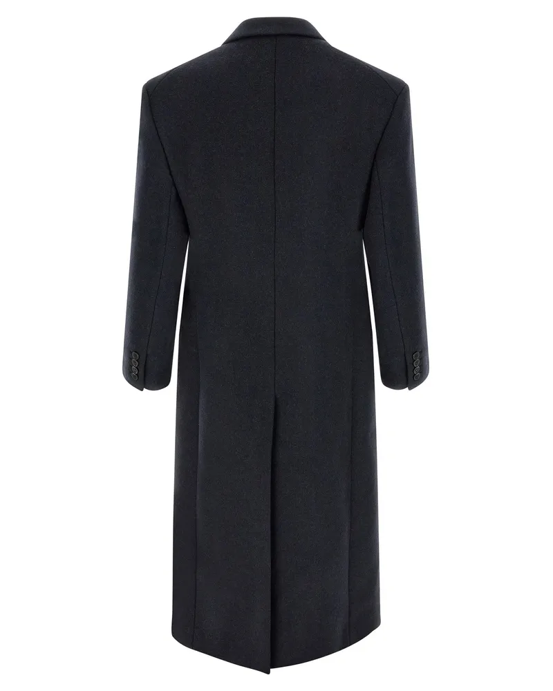 Saint Laurent Double-Breasted Wool Coat — Navy Navy