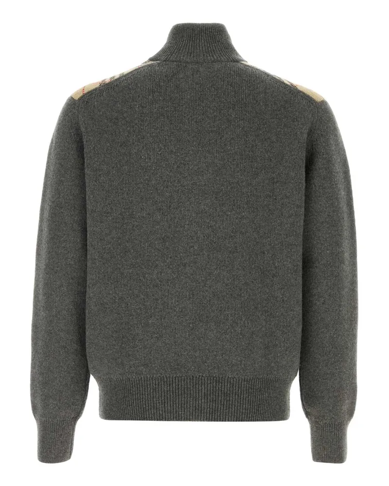 Burberry Men's Dark Grey Wool Blend Cardigan Darkgreymelange Cashmere Maglieria Sweater Gray