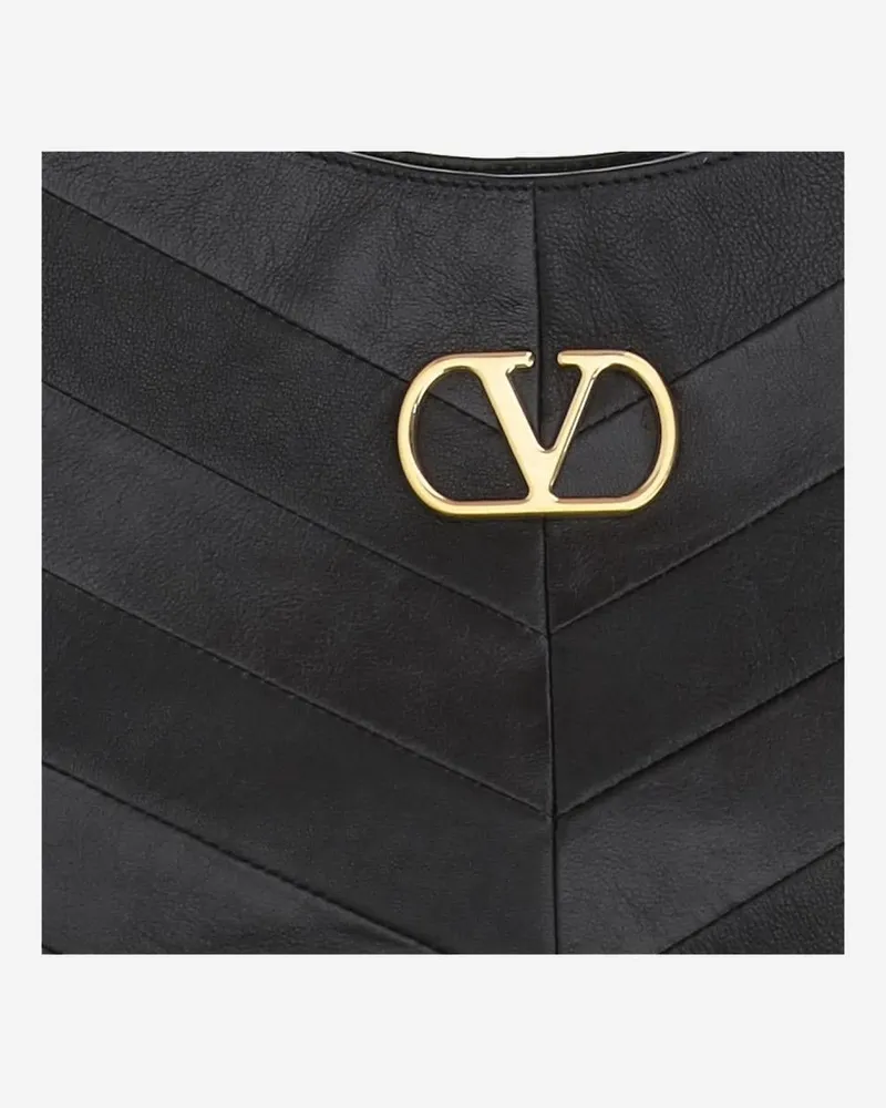 Valentino Garavani Women's Chevron Nappa Hobo Bag Black Leather Shoulder Black