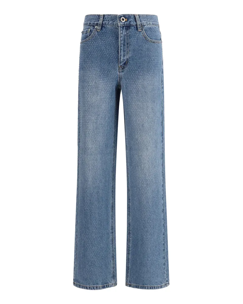 Self-Portrait Women's Straight-Leg Rhinestone Jeans Blue Cotton Blue