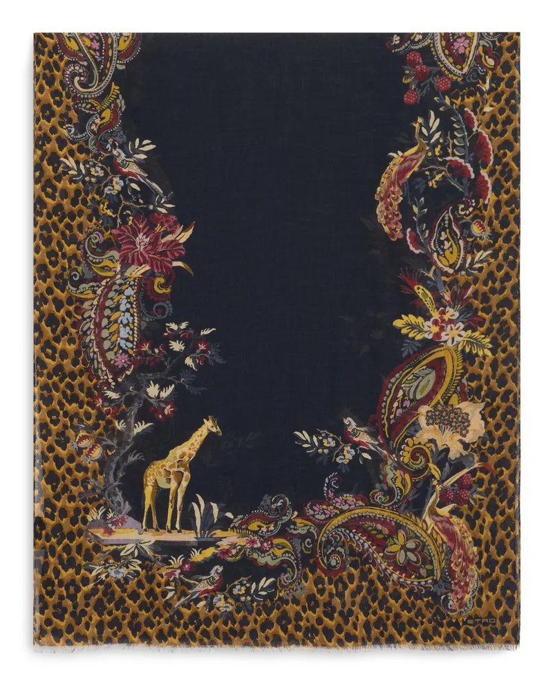 Etro Women's Scarf Animal-Print Modal-Cashmere Multicolour Scarfs Multicolor