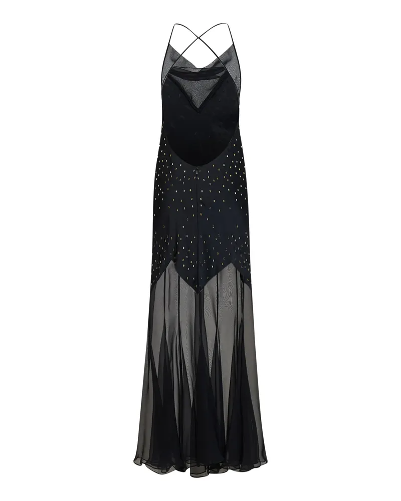 Paco Rabanne Crystal-Embellished Satin and Chiffon Evening Dress — Black Black