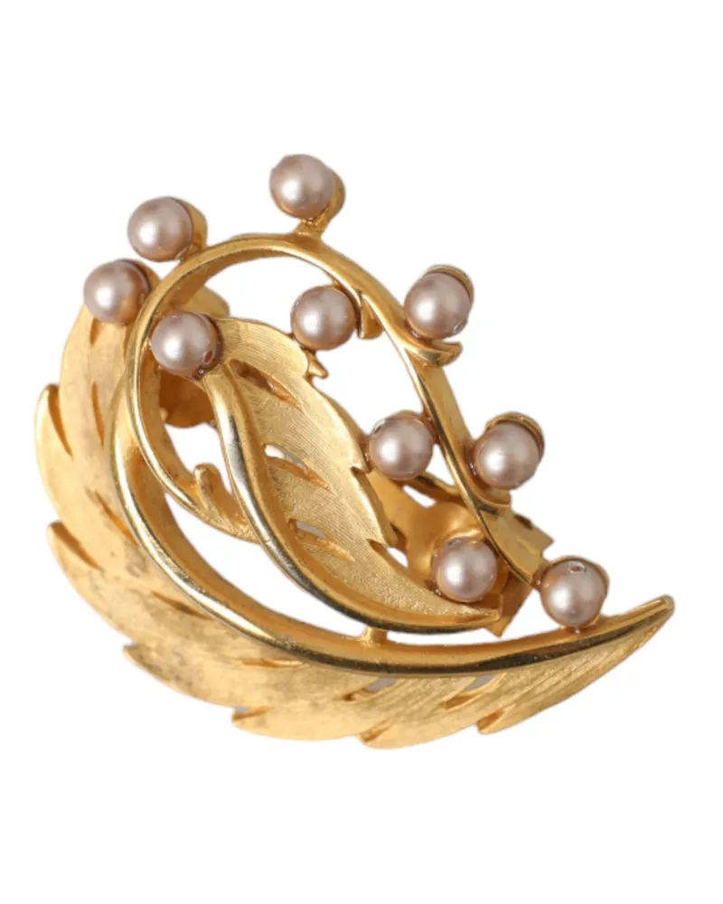 Dolce & Gabbana Women's Gold Brass Leaf Embellished Jewelry Brooch Hair Pin Accessory Gold