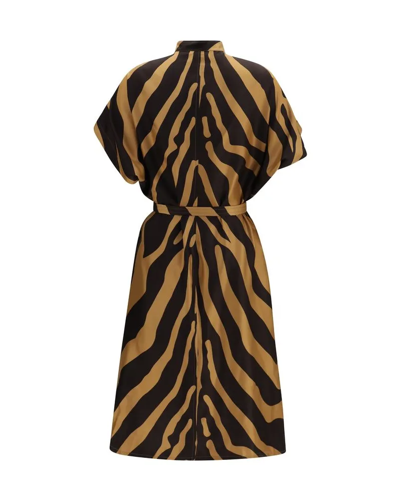 Ferragamo Zebra-Print Viscose Twill Dress — Multicolor Multicolor