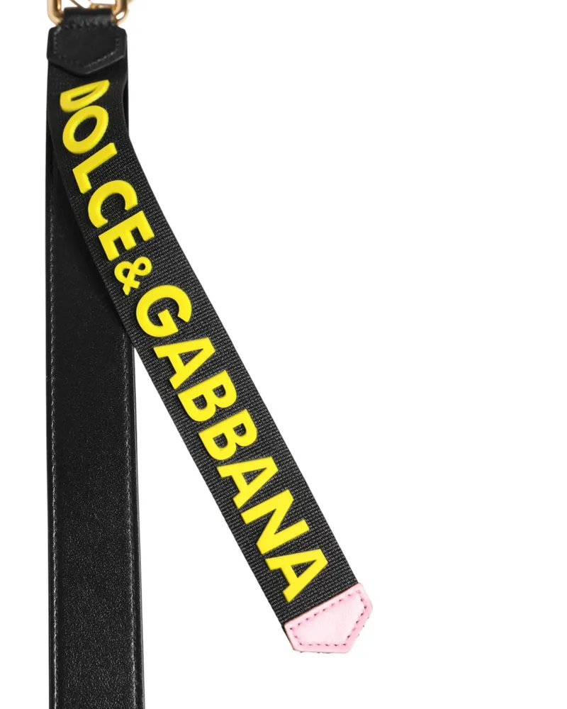 Dolce & Gabbana Unisex Black Yellow Logo Letaher Brass Holder Keychain Keyring Pl+zamak+steel+40lf Accessory Black