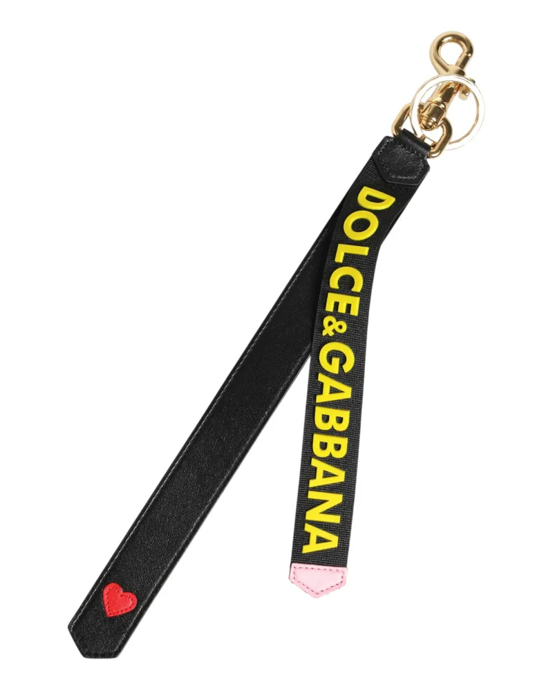 Dolce & Gabbana Unisex Black Yellow Logo Letaher Brass Holder Keychain Keyring Pl+zamak+steel+40lf Accessory Black