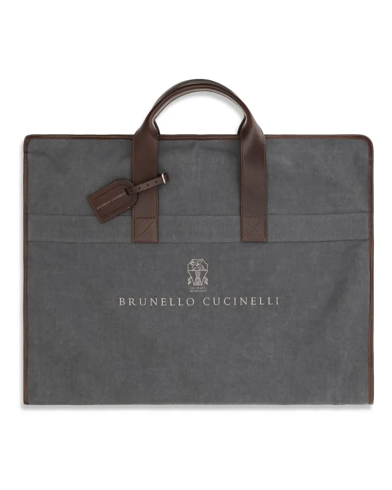 Brunello Cucinelli Men's Garment Bag Techno Fabric Leather Medium Grey-Burgundy Polyester Accessory Grey/burgundy Gray