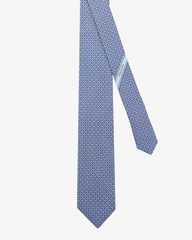 Ferragamo Men's Silk Tie With Intreccio Print Blue Organic Ties & Bow Blue