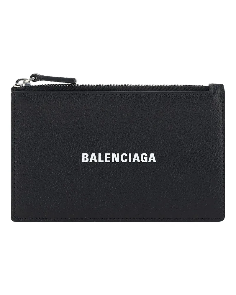 Balenciaga Calf Leather with Contrasting Monogram Card Case — Black Black