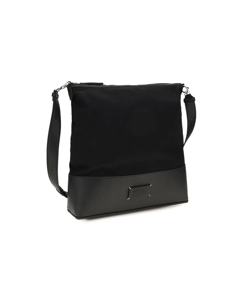 Maison Margiela Men's Black Calf Leather Bos Taurus Shoulder Bag Black