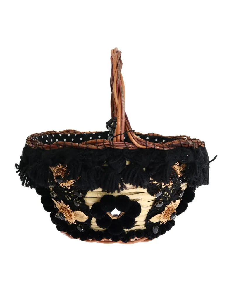 Dolce & Gabbana Women's Beige Straw Snakeskin Pom Crystal Agnese Bag Multicolor
