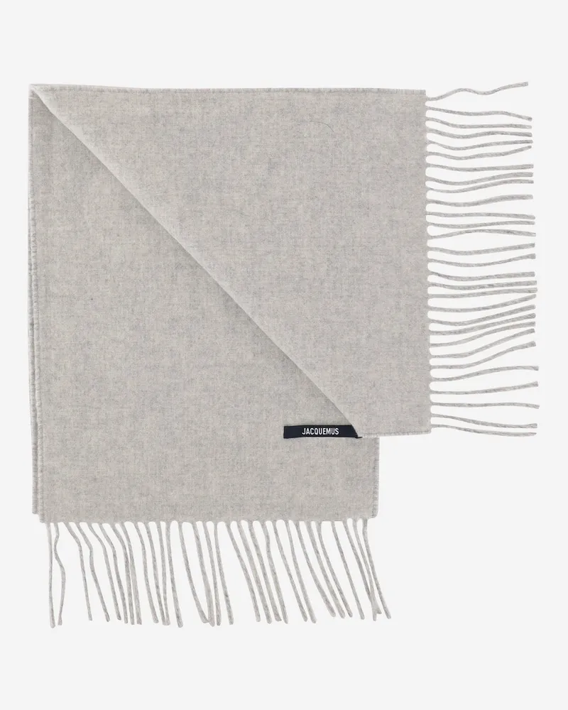 Jacquemus Virgin Wool with Maxi Logo Scarf — Gray Gray