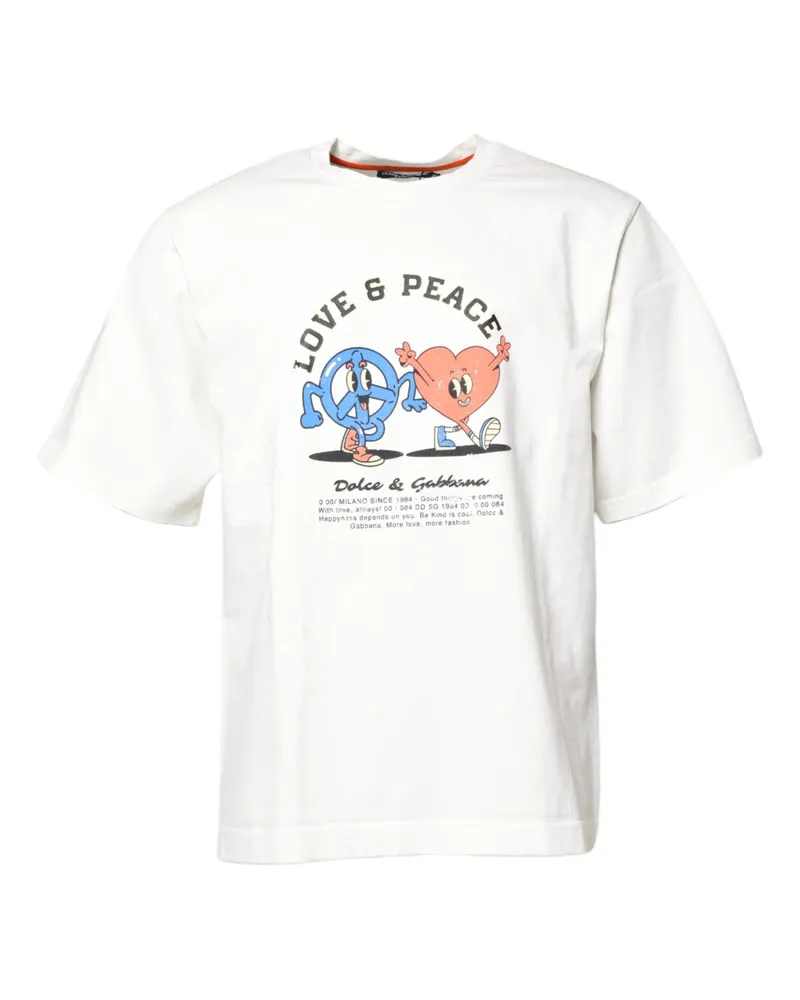 Dolce & Gabbana Men's White Love & Peace Print Crew Neck T-Shirt Cotton White