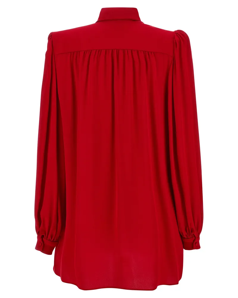 Valentino Garavani Silk Bow-Neck Blouse — Red Red