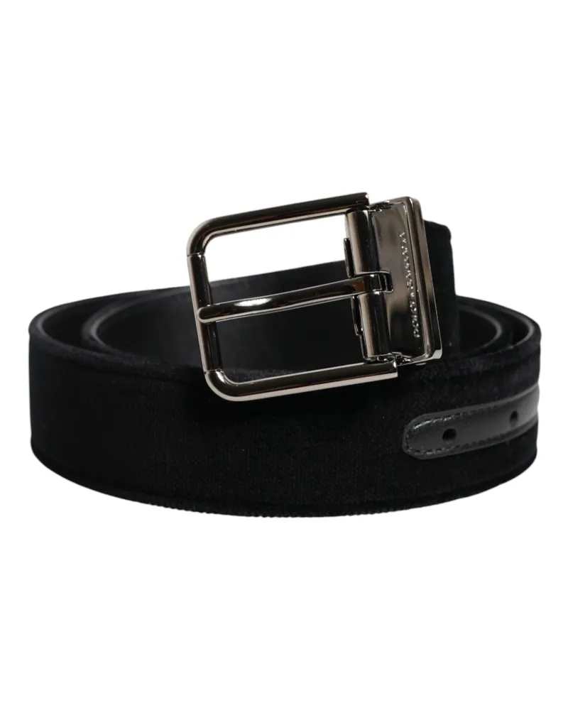 Dolce & Gabbana Men's Black Cotton Silver Metal Buckle Belt Calf Leather Black