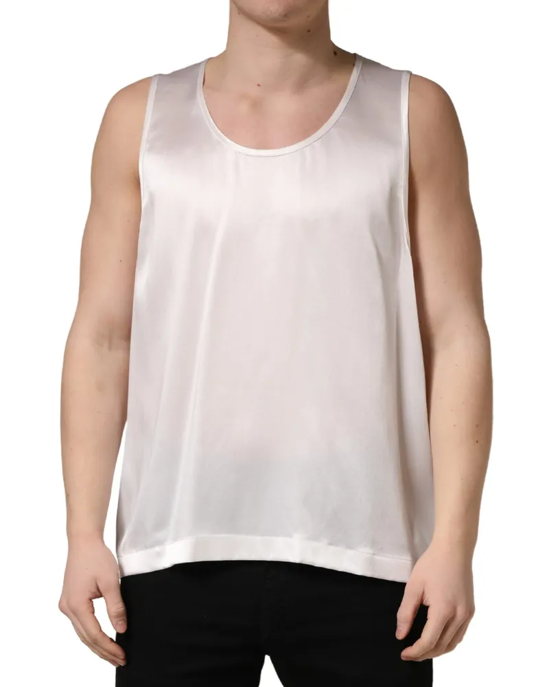 Dolce & Gabbana Satin Polyester Tank Top — White White