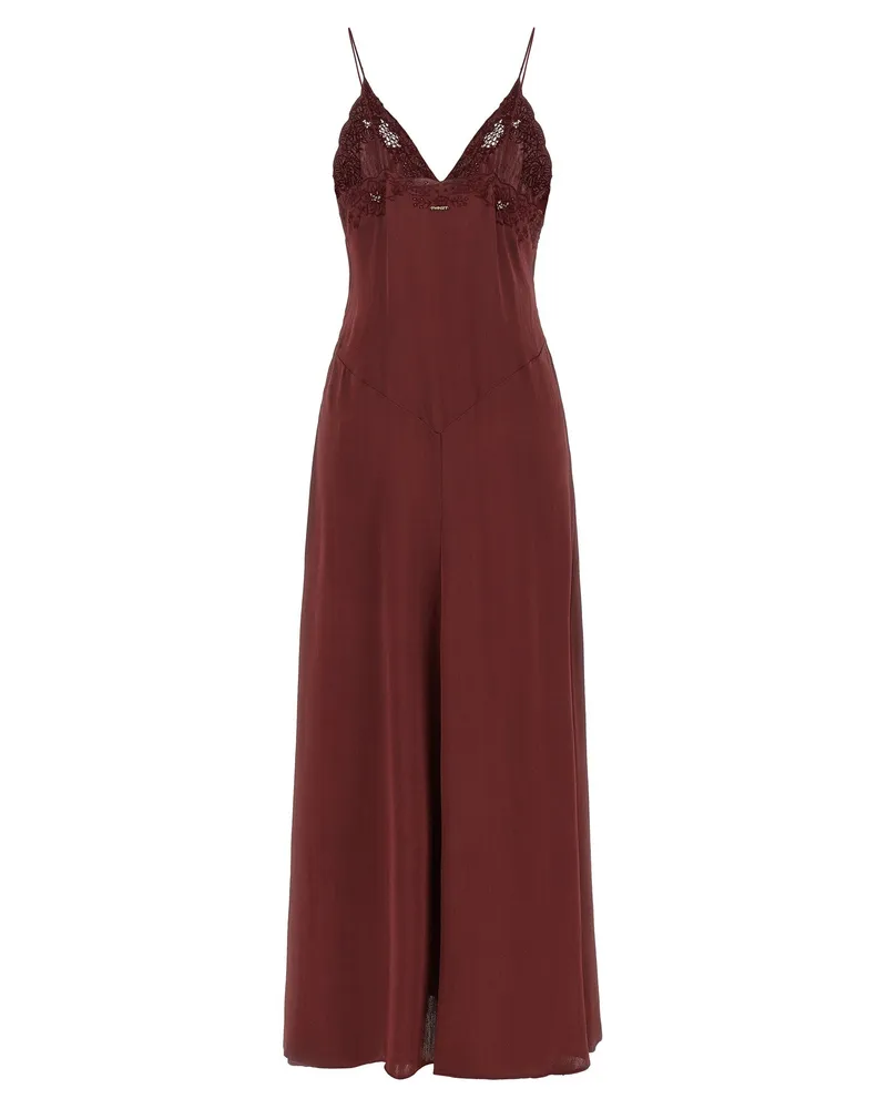 Twin-Set Hand-Embroidered Viscose Envers Satin Dress — Burgundy Burgundy