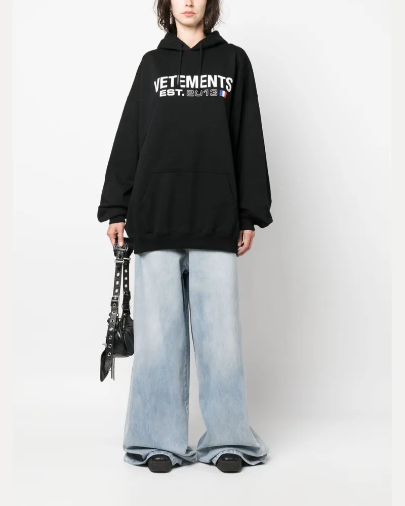 VETEMENTS Logo-Print Cotton Hoodie — Black Black