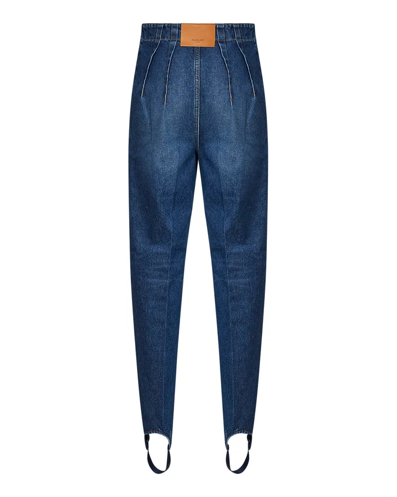 Thierry Mugler Women's Jeans Cigarette Blue Denim With Stirrups Cotton Blue